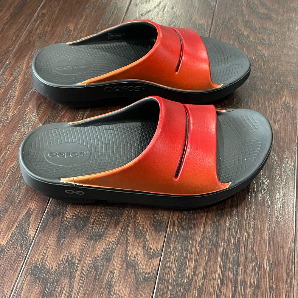OOFOS Ooahh Slide Luxe Sandal Men 6 Women 8 Orange Black Recovery Cushioned - Picture 5 of 6